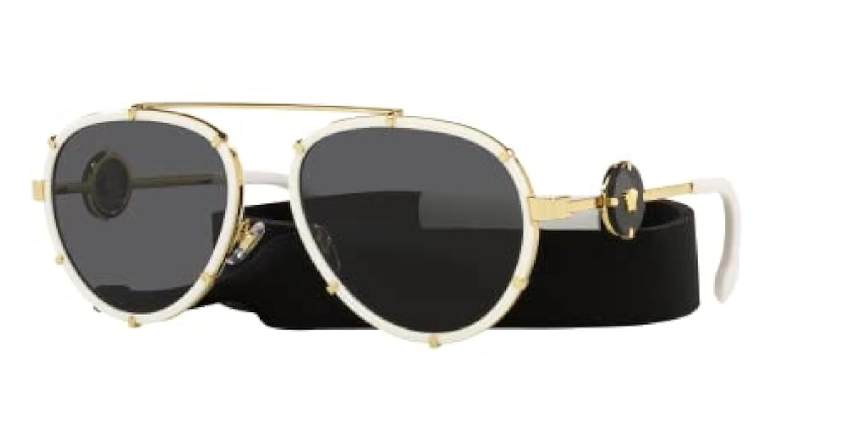 Versace VE 2232 147187 White Metal Aviator Sunglasses Grey 
