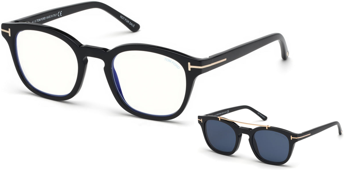 TOM FORD Square Optical Frames W/ Two Magnetic Sunglasses Clips Black