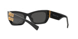 Miu Miu MU 09WS 1AB5S0 sunglasses, black frame with dark grey lenses, rear angled view