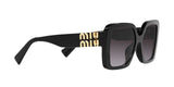 Miu Miu MU 10YS 1AB5D1 sunglasses, black frame with grey gradient lenses, angled side view