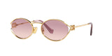 Miu Miu MU 52YS 5AK06S sunglasses, gold frame with brown gradient violet lenses, angled front view