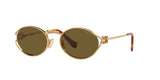 Miu Miu MU 52YS 7OE01T sunglasses, brass gold frame with dark brown lenses, angled front view