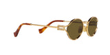 Miu Miu MU 52YS 7OE01T sunglasses, brass gold frame with dark brown lenses, angled side view