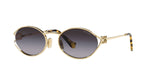 Miu Miu MU 52YS ZVN5D1 sunglasses, pale gold frame with grey gradient lenses, angled front view