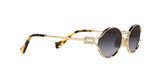 Miu Miu MU 52YS ZVN5D1 sunglasses, pale gold frame with grey gradient lenses, angled side view