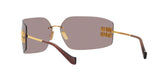 Miu Miu MU 54YS 5AK06I sunglasses, gold frame with light purple brown lenses, rear angled view