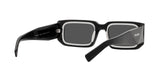 Prada PR 06YS 09Q5S0 sunglasses, black/white frame with dark grey lenses, rear angled view