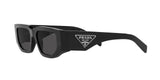Prada PR 09ZS 1AB5S0 sunglasses, black frame with dark grey lenses, angled side view