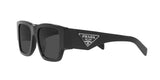 Prada PR 10ZS 1AB5S0 sunglasses, black frame with dark grey lenses, angled side view