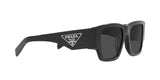 Prada PR 10ZS 1AB5S0 sunglasses, black frame with dark grey lenses, angled side view