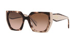 Prada PR 15WS 01R0A6 sunglasses, tortoise caramel/powder frame with brown gradient lenses, angled front view