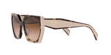 Prada PR 15WS 01R0A6 sunglasses, tortoise caramel/powder frame with brown gradient lenses, angled side view