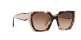 Prada PR 15WS 01R0A6 sunglasses, tortoise caramel/powder frame with brown gradient lenses, angled front view