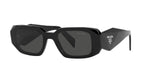 Prada PR 17WSF 1AB5S0 sunglasses, black frame with dark grey lenses, angled front view