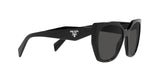 Prada PR 19ZS 1AB5S0 sunglasses, black frame with dark grey lenses, angled side view