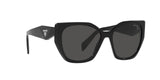 Prada PR 19ZS 1AB5S0 sunglasses, black frame with dark grey lenses, angled front view
