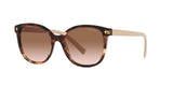 Prada PR 22ZS 07R0A6 sunglasses, caramel tortoise frame with brown gradient lenses, angled front view