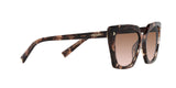 Prada PR 23ZS 07R0A6 sunglasses, caramel tortoise frame with brown gradient lenses, angled side view
