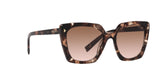 Prada PR 23ZS 07R0A6 sunglasses, caramel tortoise frame with brown gradient lenses, angled front view