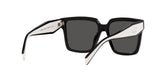 Prada PR 24ZS 1AB5S0 sunglasses, black frame with dark grey lenses, rear angled view