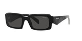 Prada PR 27ZS 16K08Z sunglasses, black frame with dark grey lenses, angled front view