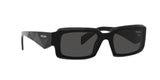 Prada PR 27ZS 16K08Z sunglasses, black frame with dark grey lenses, angled front view