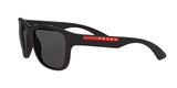 Prada Linea Rossa PS 01US DG05S0 sunglasses, black rubber frame with grey lenses, angled side view