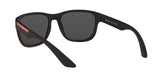 Prada Linea Rossa PS 01US DG05S0 sunglasses, black rubber frame with grey lenses, rear angled view