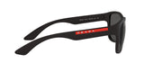 Prada Linea Rossa PS 01US DG05S0 sunglasses, black rubber frame with grey lenses, side view