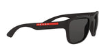 Prada Linea Rossa PS 01US DG05S0 sunglasses, black rubber frame with grey lenses, angled side view
