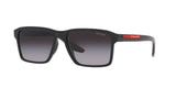 Prada Linea Rossa PS 05YS 1AB09U sunglasses, black frame with grey gradient lenses, angled front view