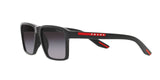 Prada Linea Rossa PS 05YS 1AB09U sunglasses, black frame with grey gradient lenses, angled side view