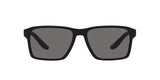 Prada Linea Rossa PS 05YS DG002G sunglasses, black rubber frame with dark grey polarized lenses, front view