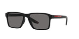 Prada Linea Rossa PS 05YS DG002G sunglasses, black rubber frame with dark grey polarized lenses, angled front view
