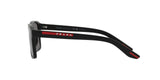 Prada Linea Rossa PS 05YS DG002G sunglasses, black rubber frame with dark grey polarized lenses, side view
