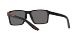 Prada Linea Rossa PS 05YS DG002G sunglasses, black rubber frame with dark grey polarized lenses, rear angled view