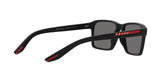 Prada Linea Rossa PS 05YS DG002G sunglasses, black rubber frame with dark grey polarized lenses, angled rear view