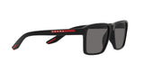 Prada Linea Rossa PS 05YS DG002G sunglasses, black rubber frame with dark grey polarized lenses, angled side view