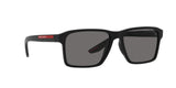 Prada Linea Rossa PS 05YS DG002G sunglasses, black rubber frame with dark grey polarized lenses, angled front view