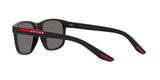 Prada Linea Rossa PS 06YS DG002G sunglasses, black rubber frame with polarized dark grey lenses, angled rear view