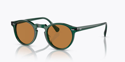 Oliver Peoples Gregory Peck Sun OV5217S 176353 Sunglasses 47-23 Translucent Dark Teal Cognac | ABCGlasses.com
