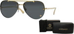 Versace VE2231 Gold Black Aviator Sunglasses - Designer 59mm Grey Lens Eyewear | ABCGlasses.com