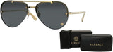 Versace VE2231 Gold Black Aviator Sunglasses - Designer 59mm Grey Lens Eyewear | ABCGlasses.com