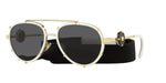 Versace VE2232 147187 White Metal Aviator Sunglasses with Grey Lens - Luxury Designer Eyewear | ABCGlasses.com