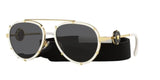 Versace VE2232 147187 White Metal Aviator Sunglasses with Grey Lens - Luxury Designer Eyewear | ABCGlasses.com